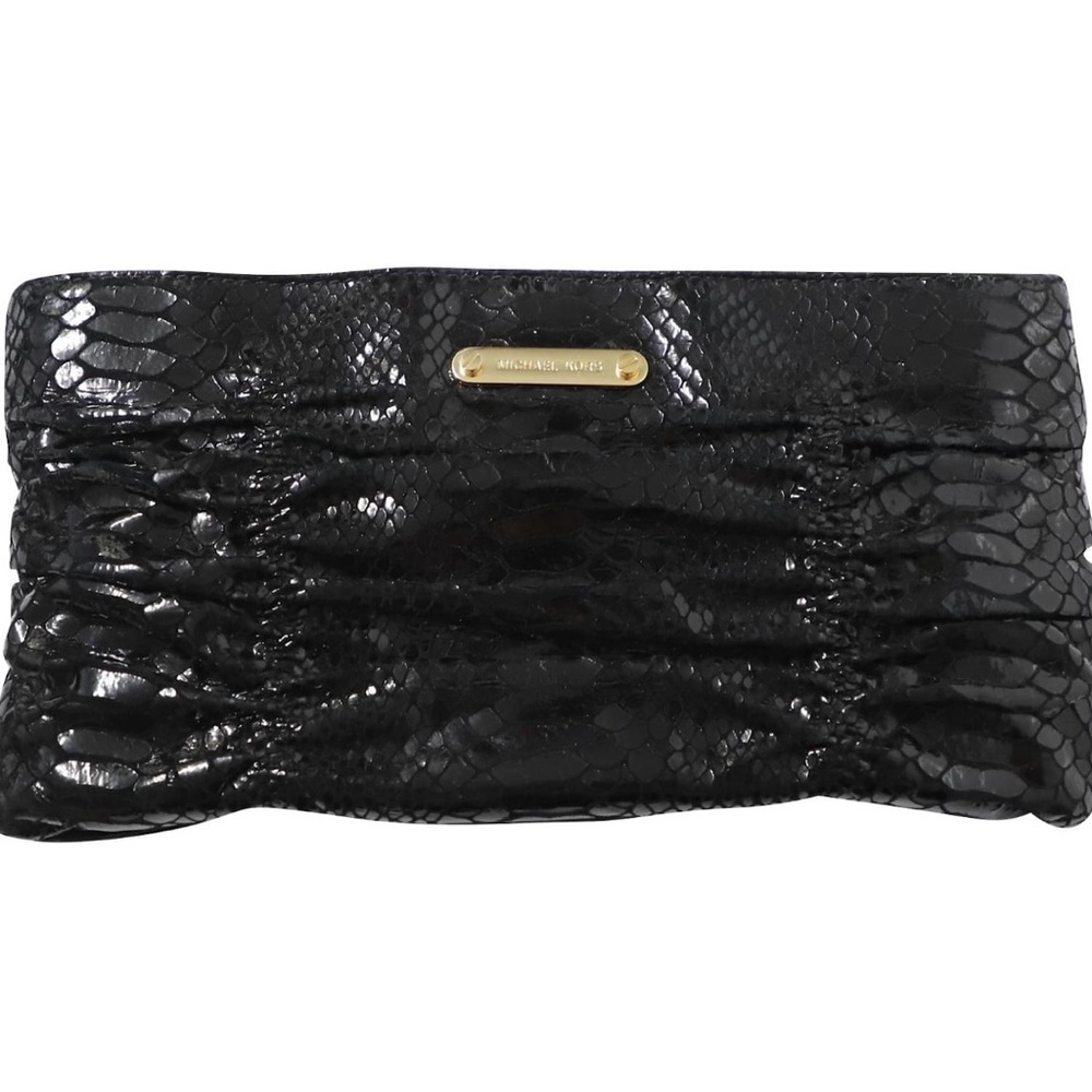 NWOT Michael Kors Black Python Webster Convertible Purse/Clutch & Gold Hardware